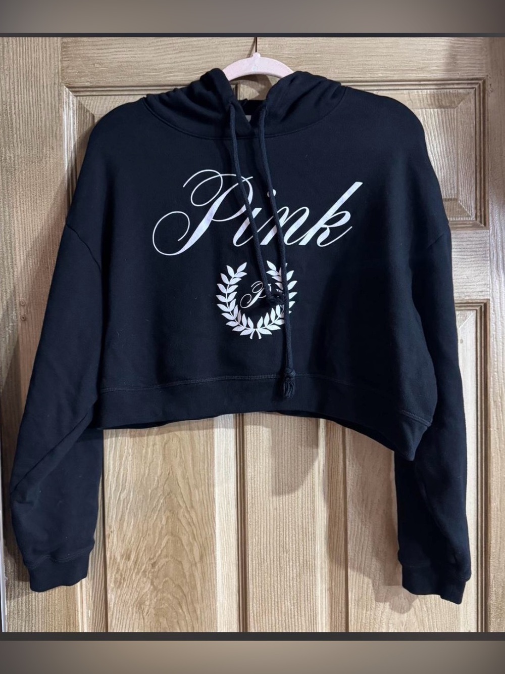 PINK Victoria's Secret Black Cropped Logo Hoodie
